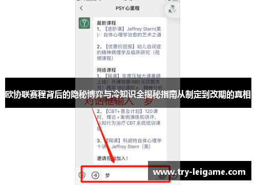 欧协联赛程背后的隐秘博弈与冷知识全揭秘指南从制定到改期的真相